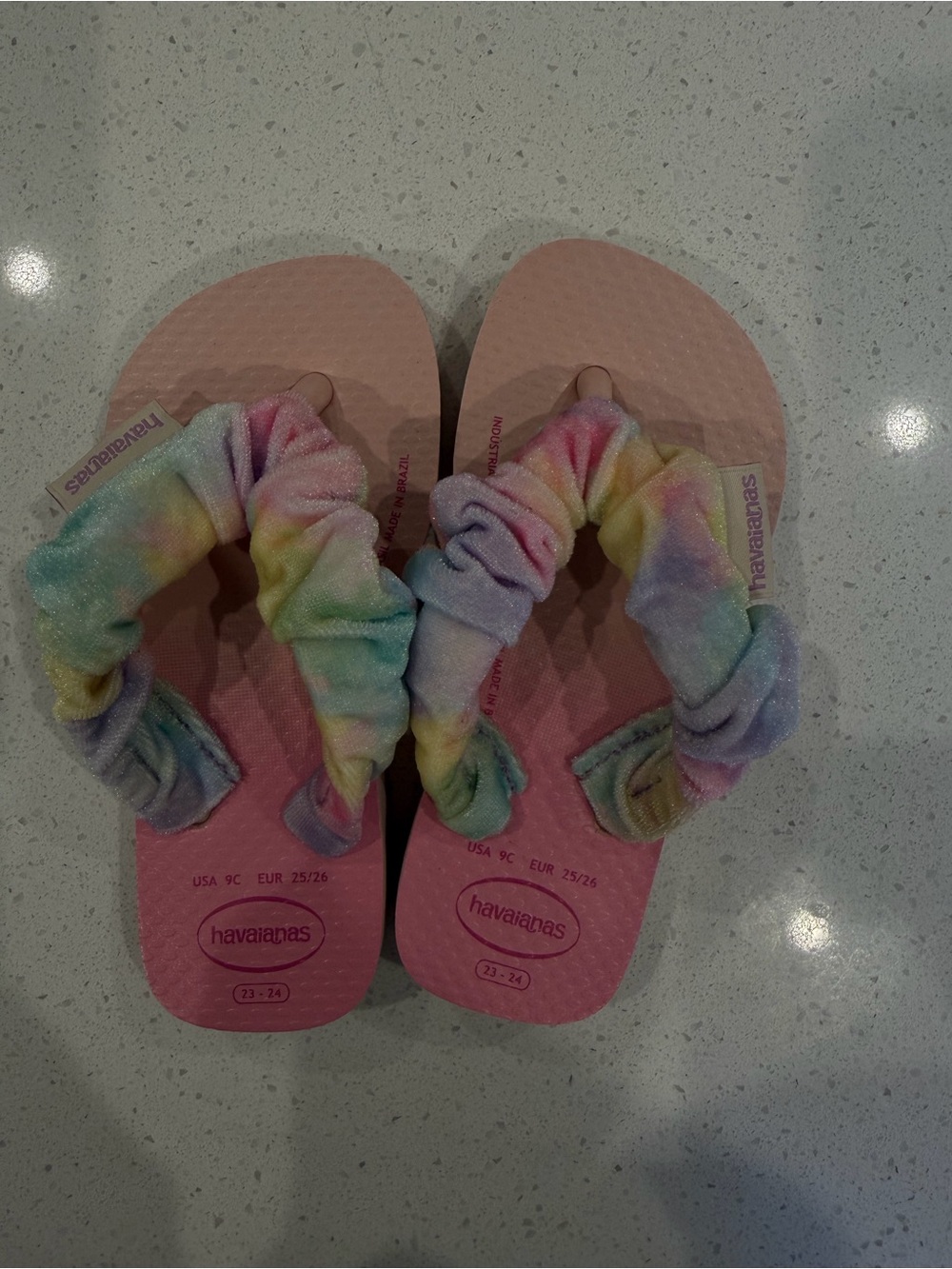 Havaianas Kids Pastel Pink Flip Flops with Tie-Dye Scrunchie Straps